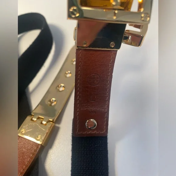 Tory Burch stretch blue belt gold buckle USA woman’s large - Picture 6 of 6